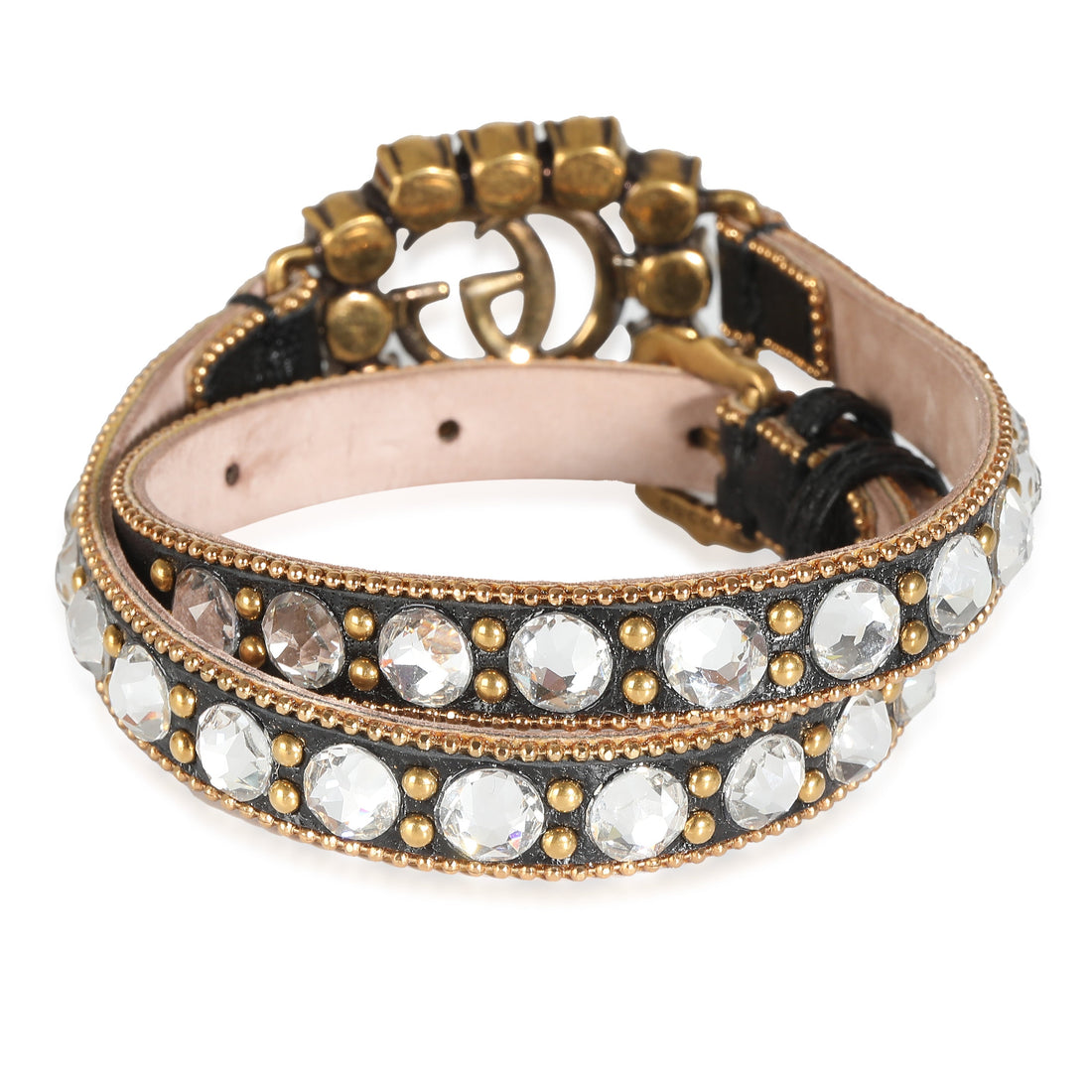 Gucci Leather Leather & Crystal GG Marmont Choker Gold Tone Necklace