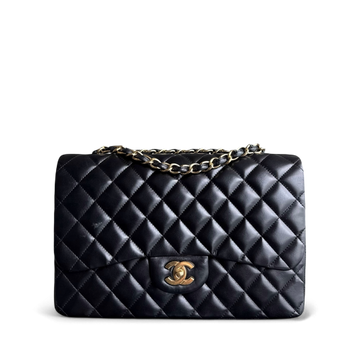 Chanel Classic Flap Jumbo - 30CM Single Flap Quilted Lambskin Black Gold Hardware Series 13