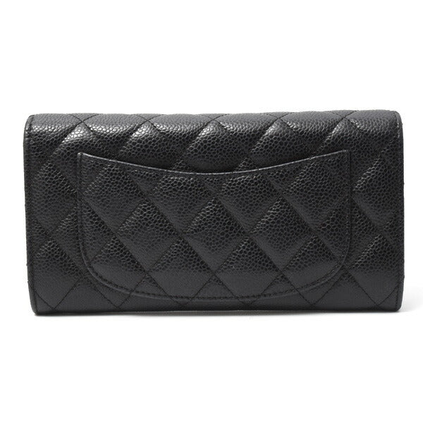 Top Quality Chanel Caviar Long Flap Wallet Black