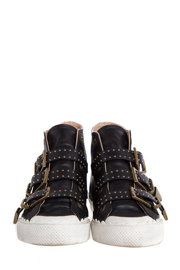 Chloé Black Leather Studded Buckle High-Top Sneakers SZ 37