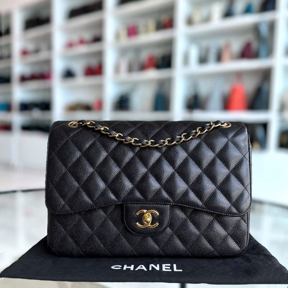 Chanel Classic Flap Jumbo - Togo/epsom/caviar/clemence/callfskin/cowhide/lambskin Double Flap 30CM Quilted Black Gold Hardware