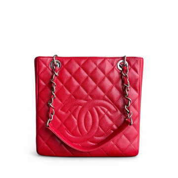 Chanel PST Petite Shopping Tote - Togo/epsom/caviar/clemence/callfskin/cowhide/lambskin Quilted Red Silver Hardware Series 18