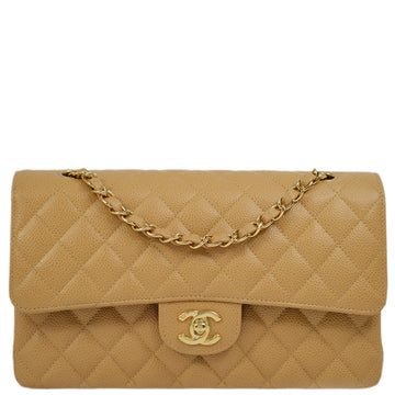 Chanel Beige Caviar Medium Classic Double Flap Shoulder Bag