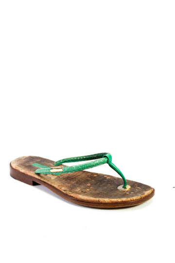Louis Vuitton Women's T-Straps Gold Hardware Flip Flop Sandals Green
