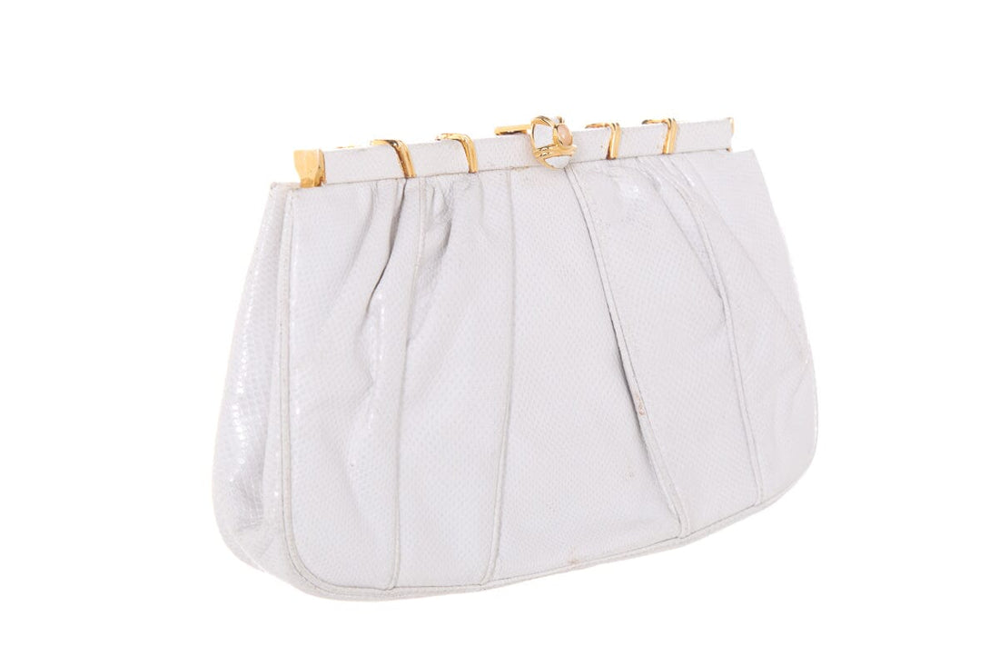 Judith Leiber  Ivory & Gold Snakeskin Clutch Handbag