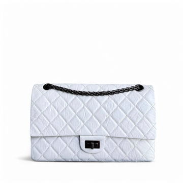 Chanel 2.55 Reissue 226 - Quilted Aged CalBNkin White Ruthenium Black Hardware Series 12