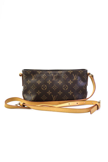 Louis Vuitton Womens Trotteur Monogram Coated Canvas Crossbody Handbag Brown