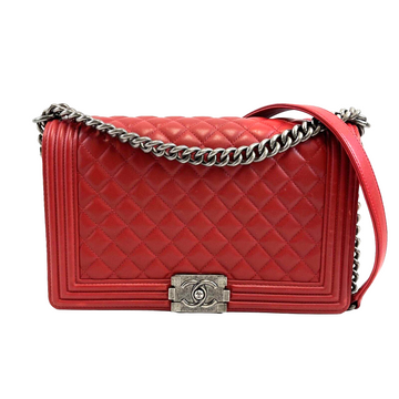 CHANEL Boy New Bag Quilted CalBNkin New Medium Red Crossbody Bag