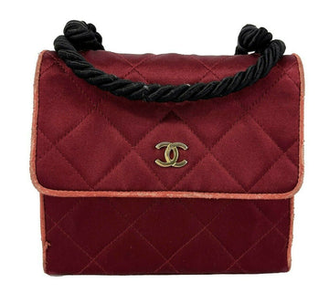 CHANEL -  Mini Satin Quilted Rope Shoulder Crossbody - Burgundy / Black