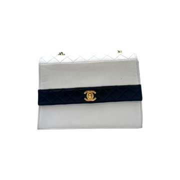 Chanel Trapeze White/Navy Lambskin Gold