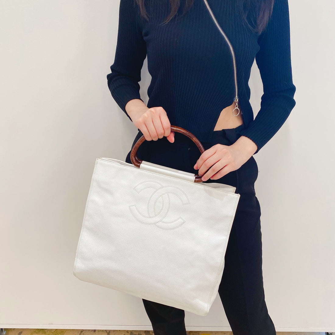 Chanel  Caviar Wood Handle Tote