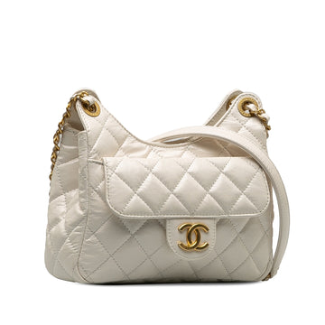 CHANEL Small CC Crumpled CalBNkin Wavy Hobo Crossbody Bag