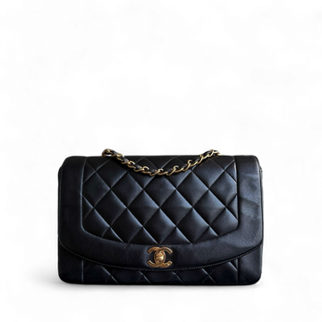 Chanel Diana  - 25CM Quilted Lambskin Black Gold Hardware Series 2
