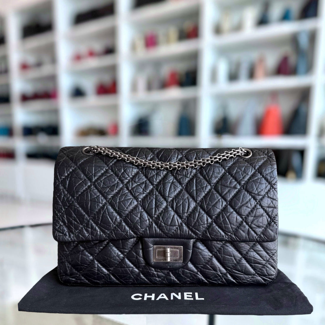 Chanel 2.55 Reissue 227 - Quilted Aged CalBNkin Black Ruthenium Silver Hardware Series 13