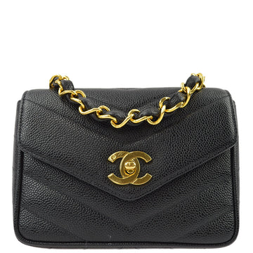 Chanel Black Caviar V-Stitch Mini Square Shoulder Bag 17