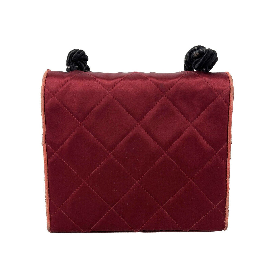 CHANEL -  Mini Satin Quilted Rope Shoulder Crossbody - Burgundy / Black