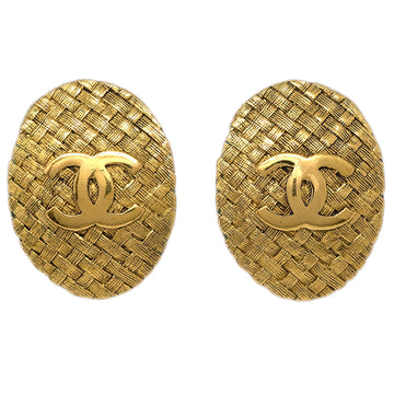 Chanel 1994 Woven CC Oval Earrings Gold Clip-On 2904