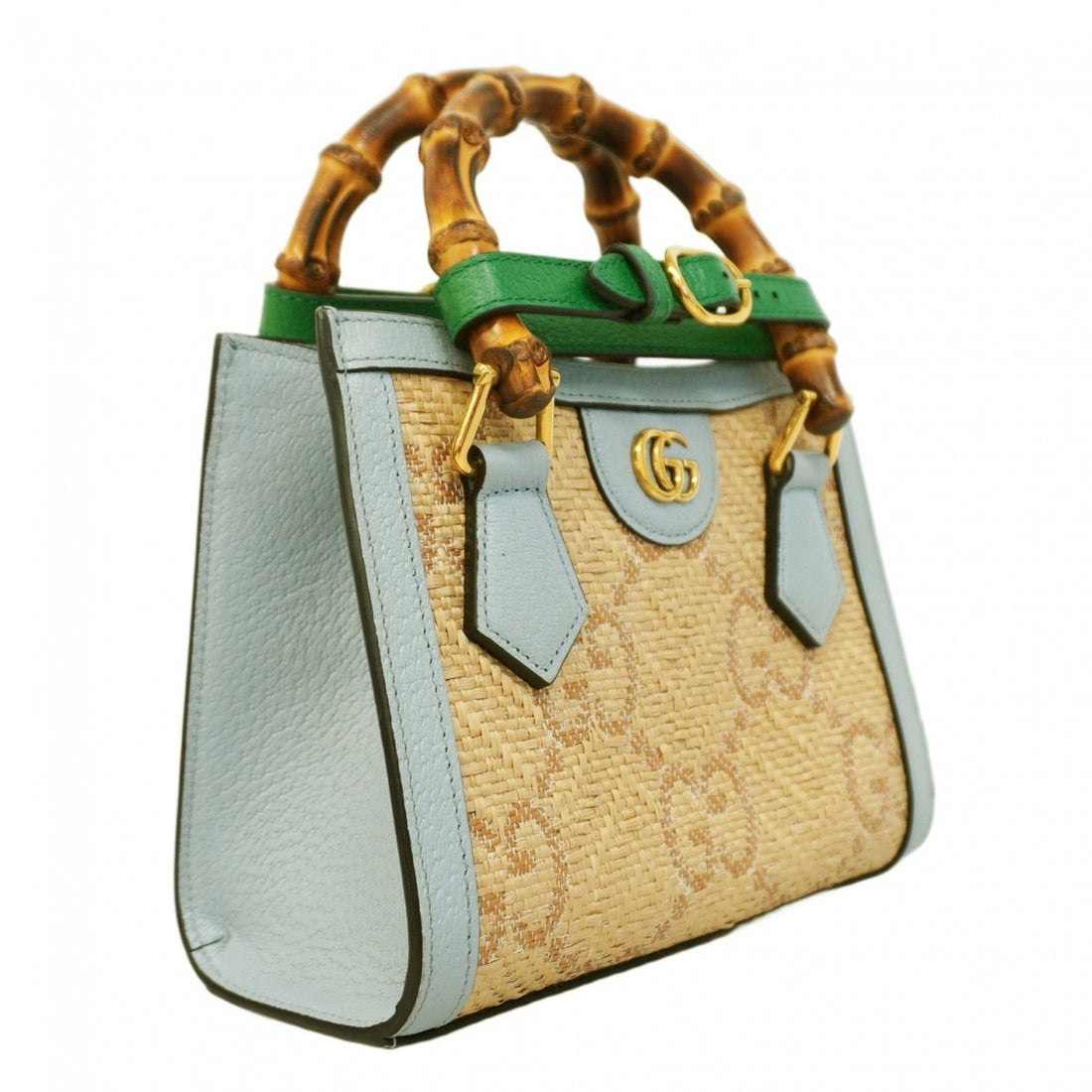 Gucci  blue Leather Raffia Handbag ()
