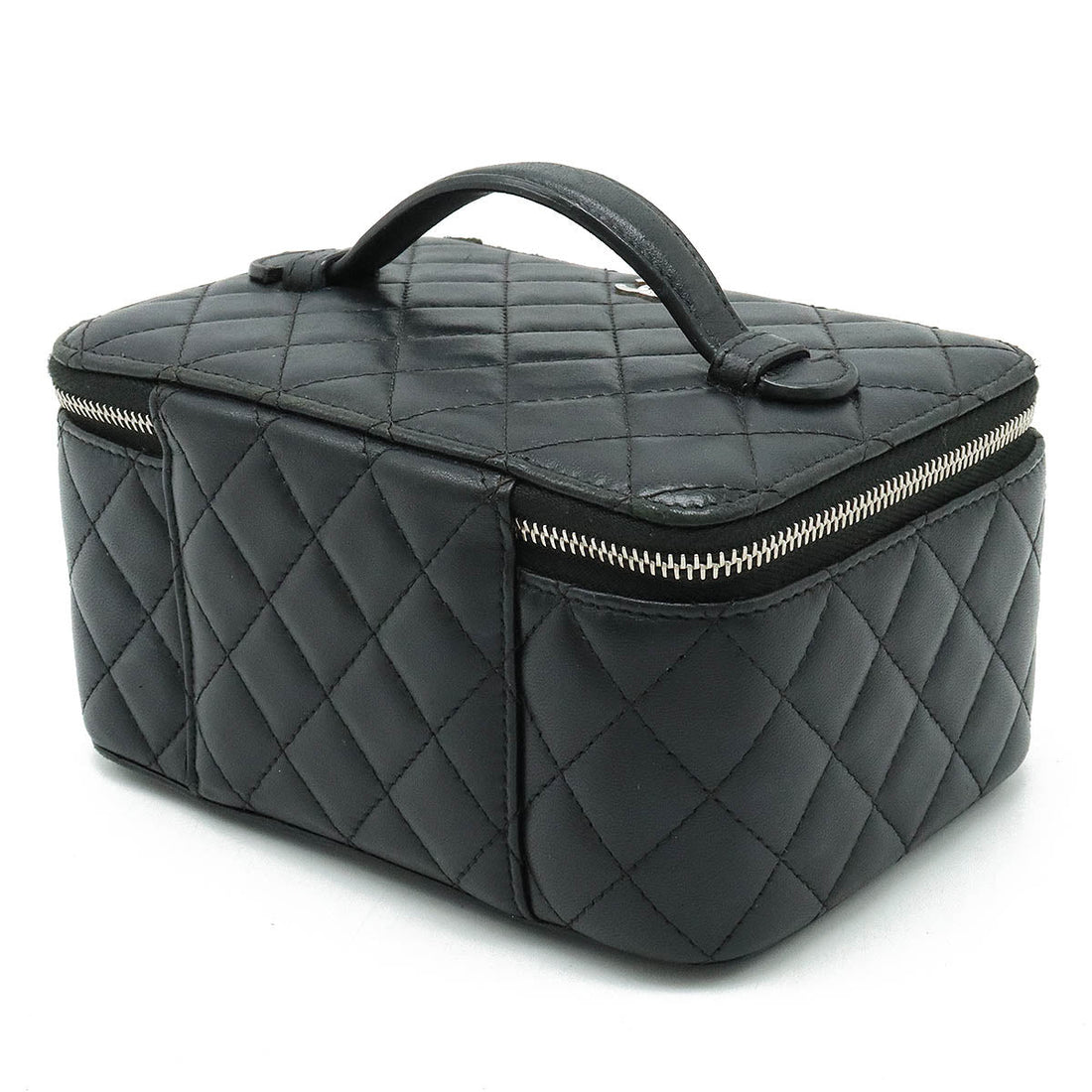 Chanel Mattress Jewelry Case Vanity Bag Cosmetic Bag Cosmetic Bag Small Insert Leather Black Black Silver Gold A84295