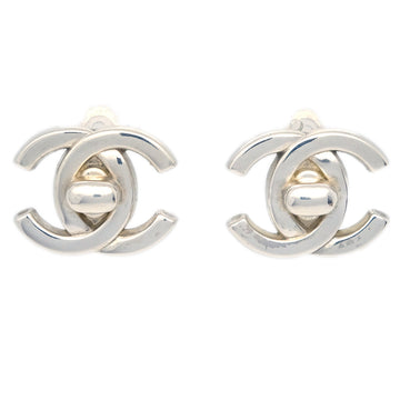 Chanel CC Turnlock Earrings Clip-On Silver Small 96A