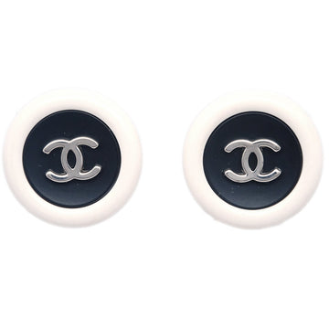 Chanel White Button Earrings Clip-On 96P