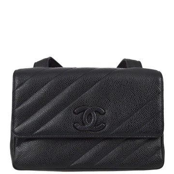 Chanel * 1994-1996 Black Caviar Mini Straight Flap Shoulder Bag