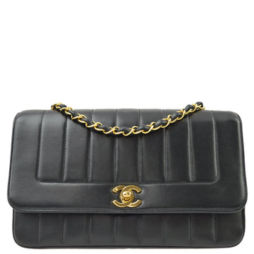 Chanel Black Lambskin Mademoiselle Straight Flap Shoulder Bag
