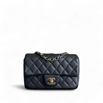 Chanel Classic Flap Mini - Togo/epsom/caviar/clemence/callfskin/cowhide/lambskin 20CM Quilted Grained CalBNkin Black Gold Hardware Series 20