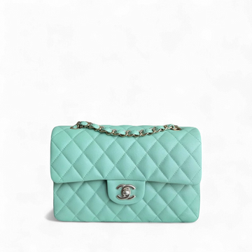 Chanel Classic Flap Small - Togo/epsom/caviar/clemence/callfskin/cowhide/lambskin 23CM Quilted Grained CalBNkin Light Green Light Gold Hardware Microchip