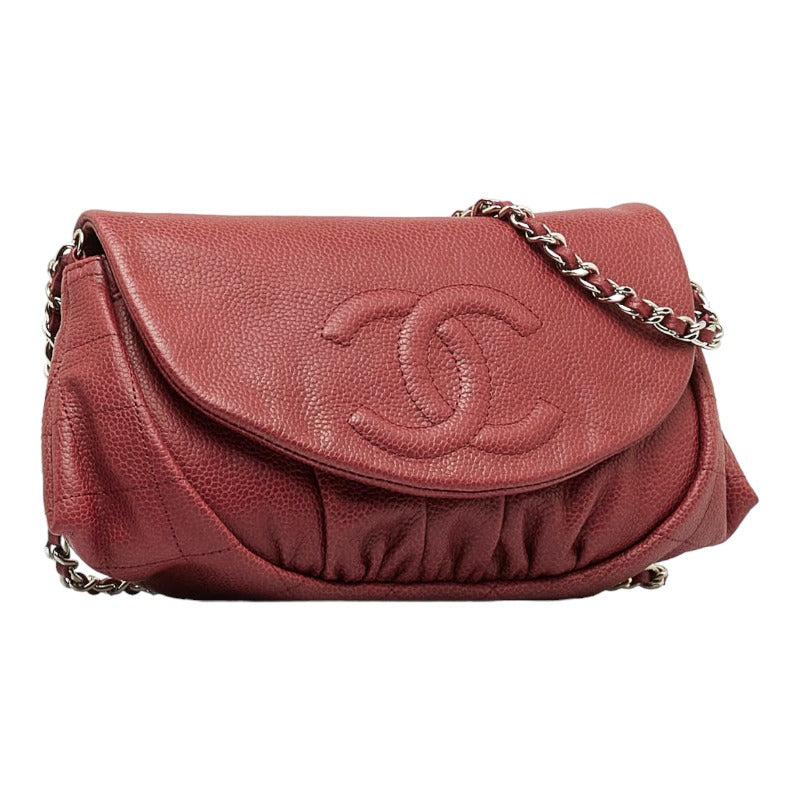 Chanel Cocono mark Half Moon Chain houlder Bag Wine Red Caviar S  CHANEL