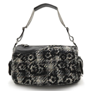 Chanel One Shoulder Bag in Tweed Black Grey Silver