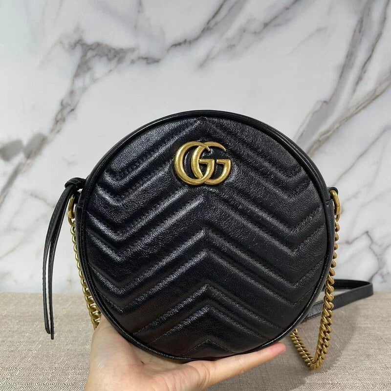 Gucci Marmont Mini Round Bag Black GHW