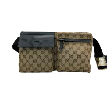 Gucci Double Pocket Waist Bag GG Supreme Monogram Canvas Beige SHW