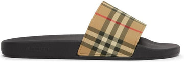 BEIGE SLIPPER WITH CHECK MOTIF