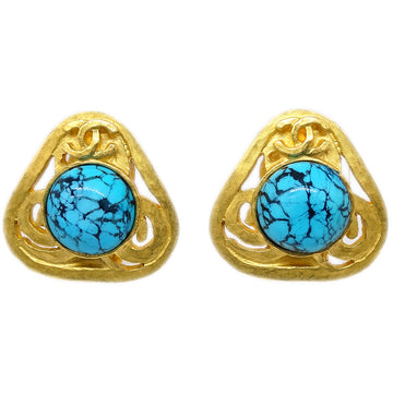 Chanel 1995 Gold & Blue Marble 'CC' Earrings