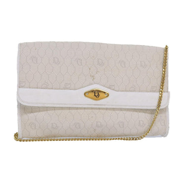 CHRISTIAN Pearl Street Bags Dior Honeycomb Canvas Chain Shoulder Bag PVC Leather White Auth 81608