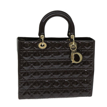CHRISTIAN Pearl Street Bags Dior Lady Pearl Street Bags Dior Canage Hand Bag Patent leather Brown Auth 81759