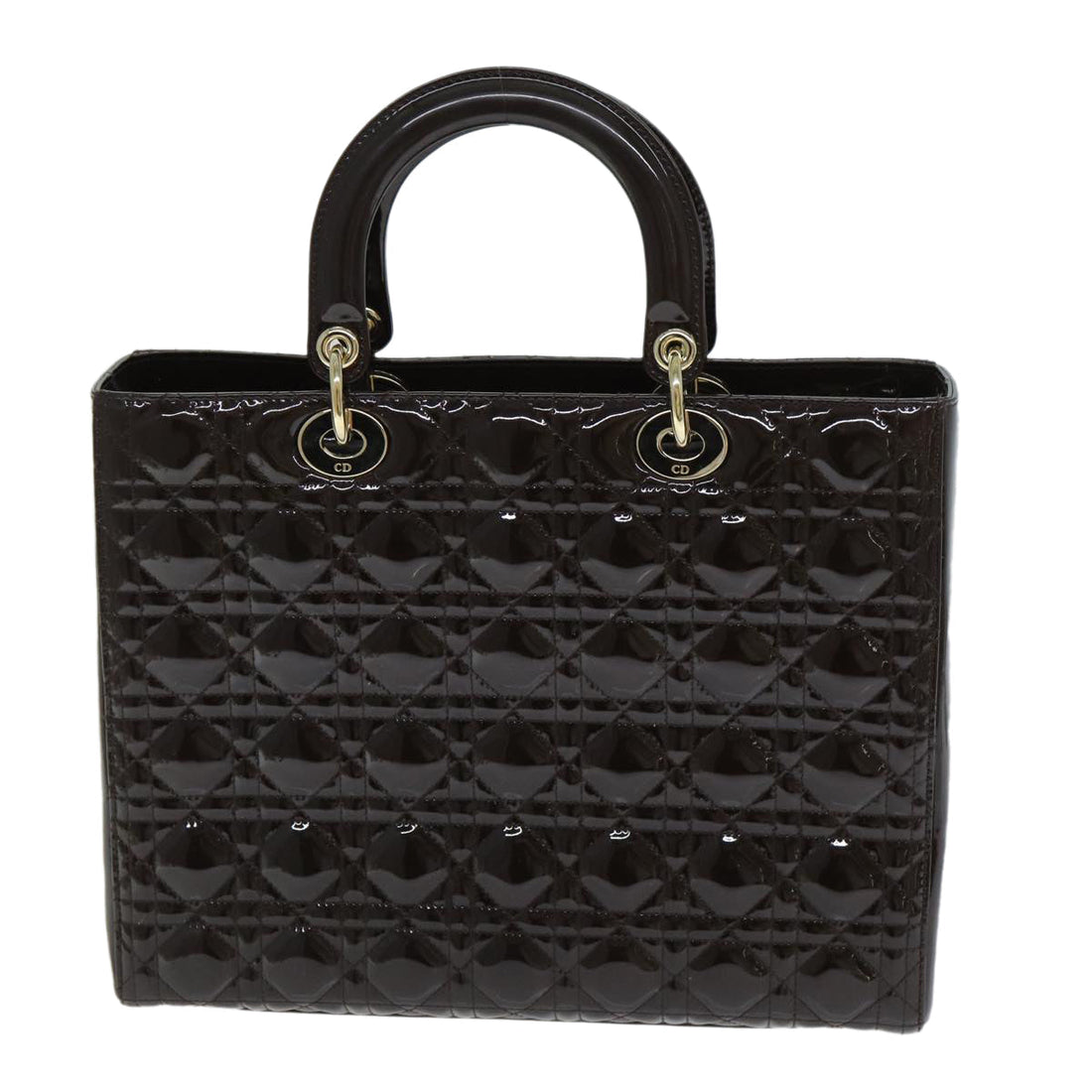 CHRISTIAN Pearl Street Bags Dior Lady Pearl Street Bags Dior Canage Hand Bag Patent leather Brown Auth 81759