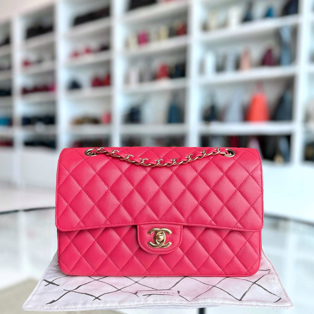 Chanel Classic Flap Medium - Togo/epsom/caviar/clemence/callfskin/cowhide/lambskin 25CM Quilted Pink Red Gold Hardware Series 23