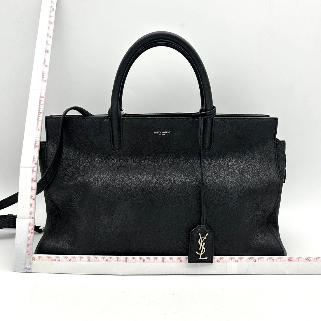 SAINT LAURENT Grained Calfskin Small Cabas Rive Gauche Black LA13279