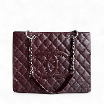 Chanel GST Grand Shopping Tote  - Togo/epsom/caviar/clemence/callfskin/cowhide/lambskin Quilted Burgundy Grained CalBNkin Silver Hardware Series 11