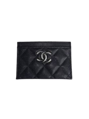 CC Logo Shiny Grained CalBNkin Card Wallet Black Chanel