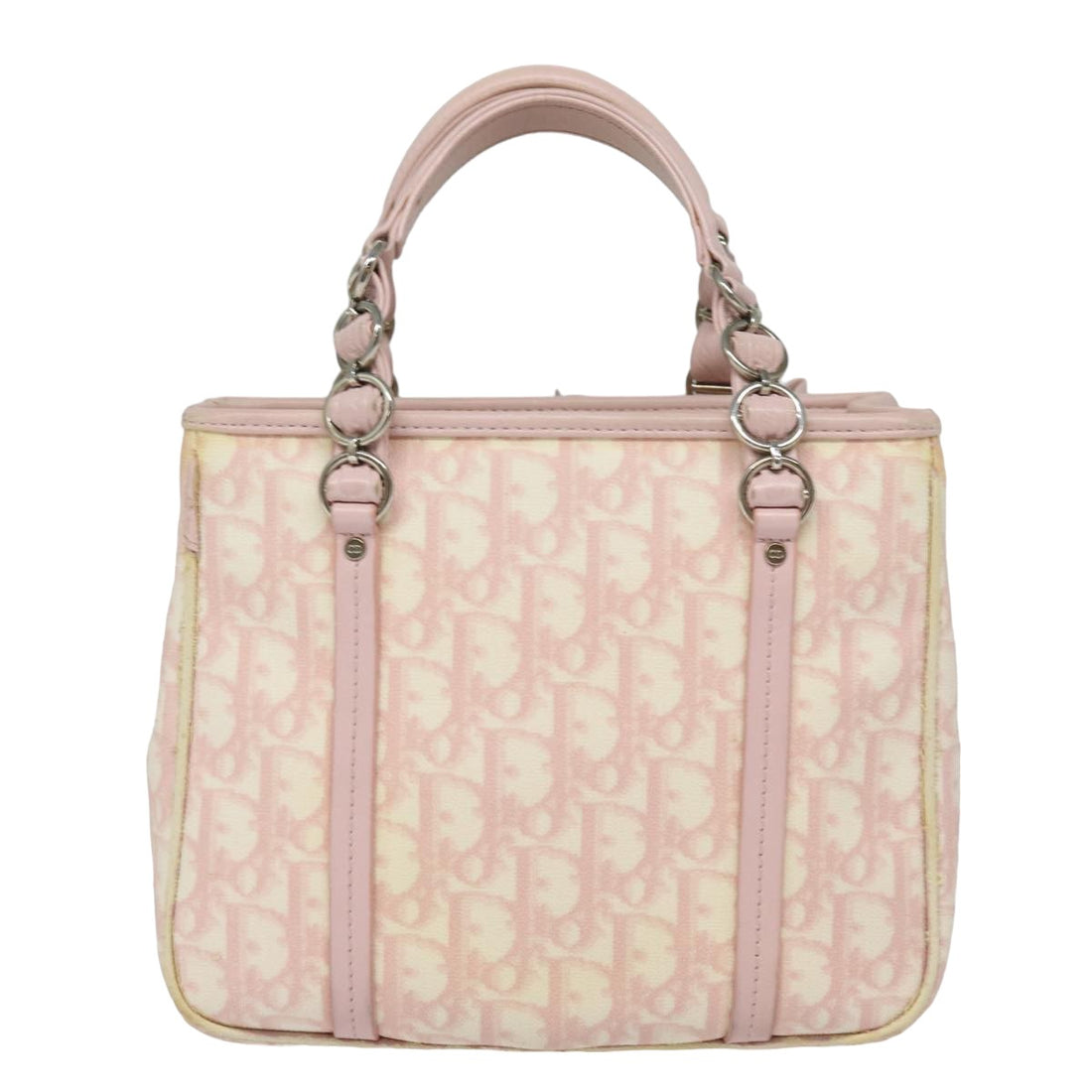 CHRISTIAN Pearl Street Bags Dior Trotter Romantic Hand Bag PVC Pink Auth 82146
