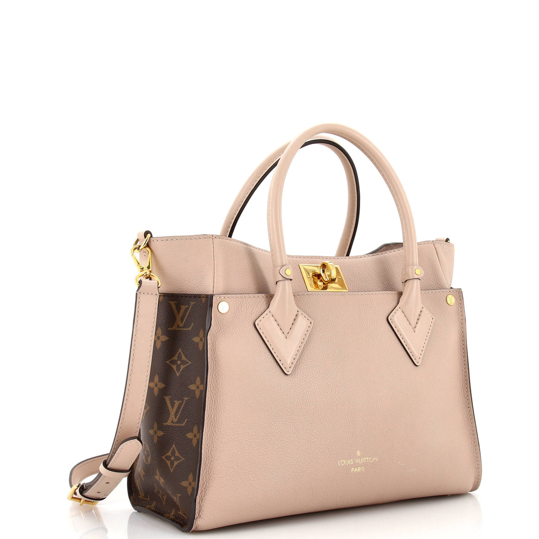 On My Side Tote Leather with Monogram Canvas MM