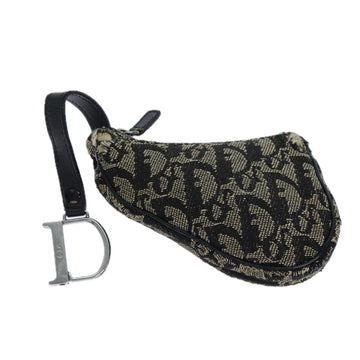CHRISTIAN Pearl Street Bags Dior Trotter Canvas Saddle Coin Purse Black Auth 82486