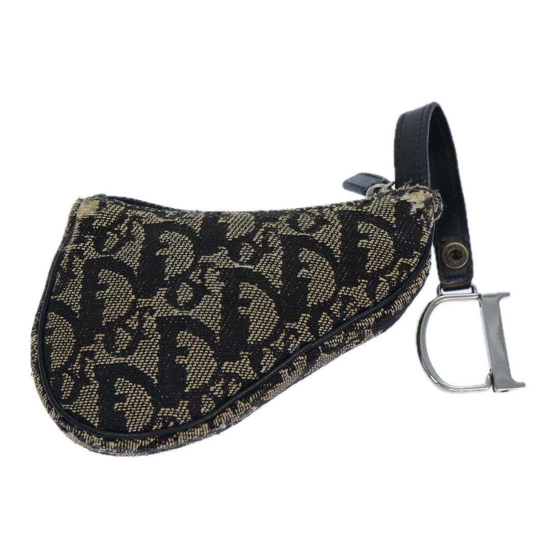 CHRISTIAN Pearl Street Bags Dior Trotter Canvas Saddle Coin Purse Black Auth 82486
