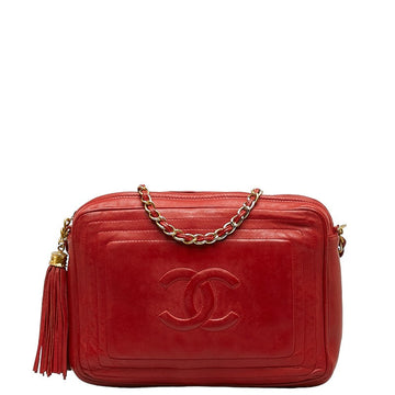 Chanel Cocono mark Tassel Chain  Shoulder Bag Red Leather  CHANEL