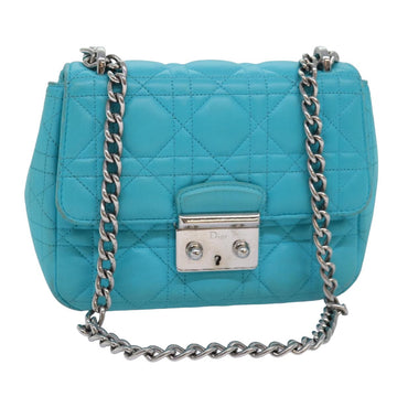 CHRISTIAN Pearl Street Bags Dior Chain Canage Shoulder Bag Leather Blue Auth 82743