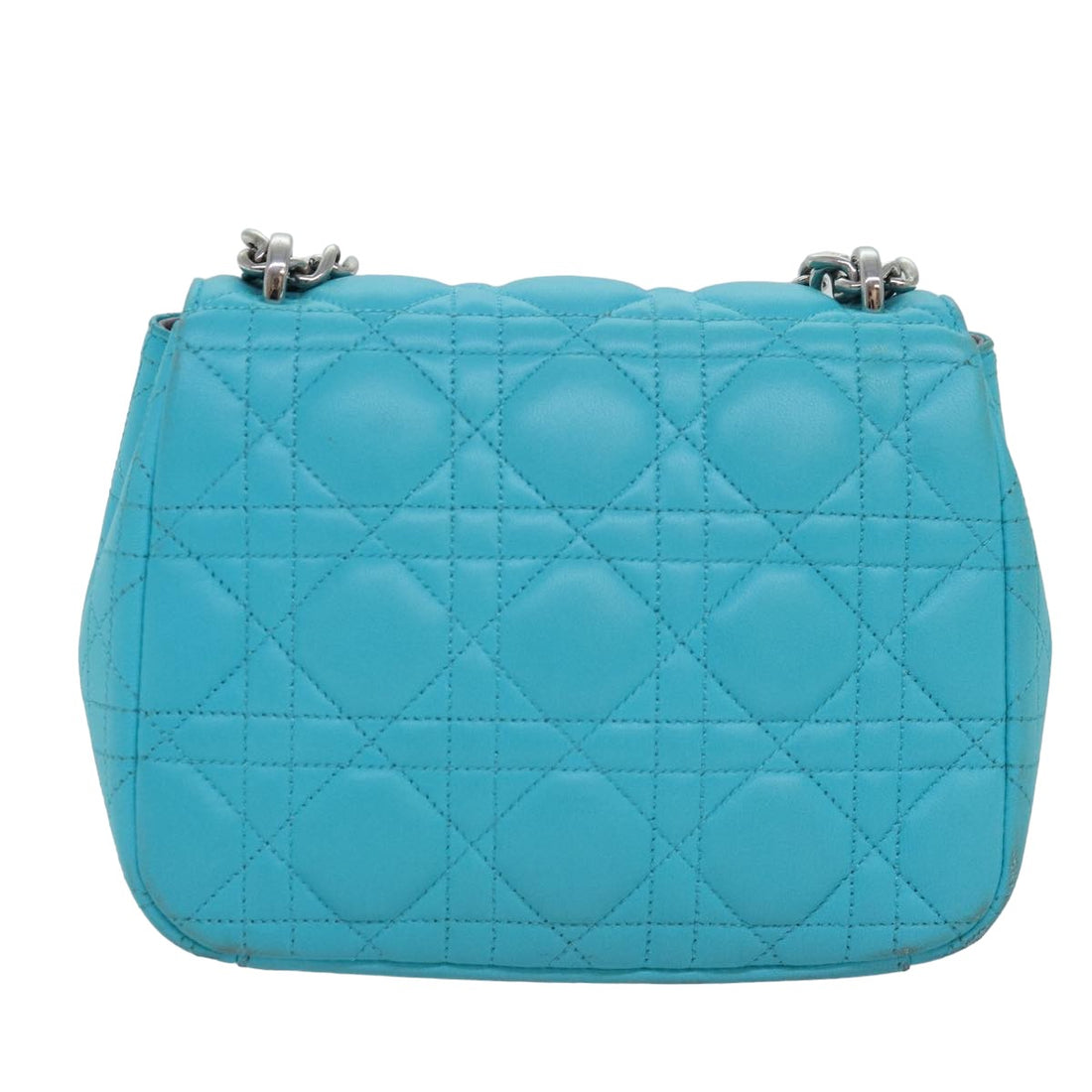 CHRISTIAN Pearl Street Bags Dior Chain Canage Shoulder Bag Leather Blue Auth 82743