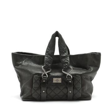 Chanel 2.55 Leather Tote Bag Matrasse Black Silver Gold  11th